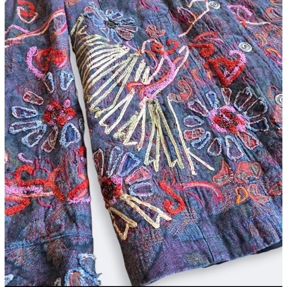 Chico's Denim Embroidered Boho Jacket Wearable Art Beaded Size XL /16 Maximalist - Picture 12 of 13